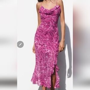 Zara Pink Paisley Slip Dress - Sleeveless Spaghetti Strap